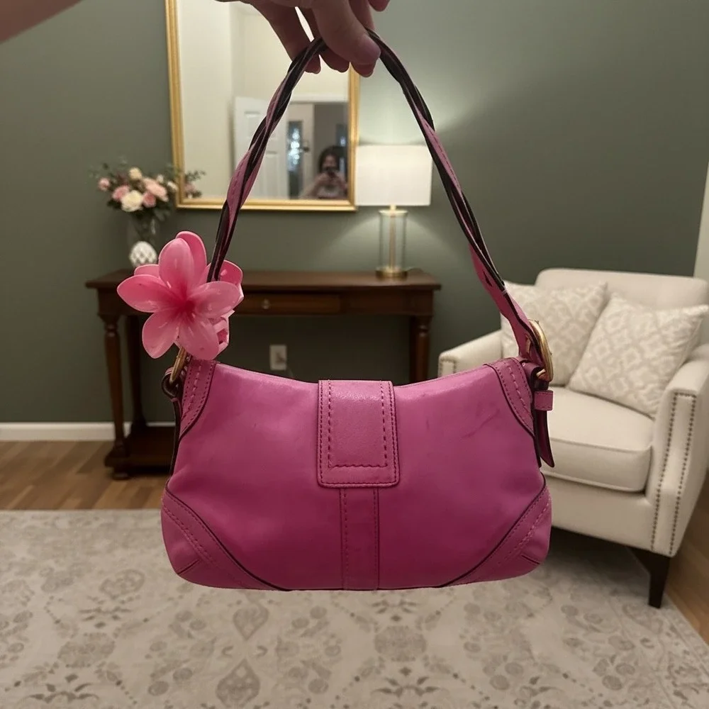 Coach 10547 DYED Hot Pink Leather Y2K Buckle Braided Shoulder Bag